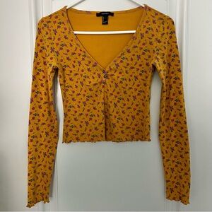 Forever 21 Yellow Floral Crop Top (Long Sleeve)